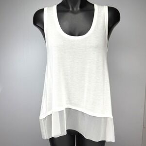 BCBGMAXAZRIA "Clover" White Modal Mesh Trim High Low Scoop Neck Tank Top S